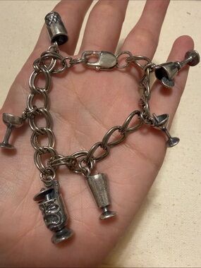 Sterling Silver 925 Charm Bracelet W/Mini Goblet Charms 7’ inch